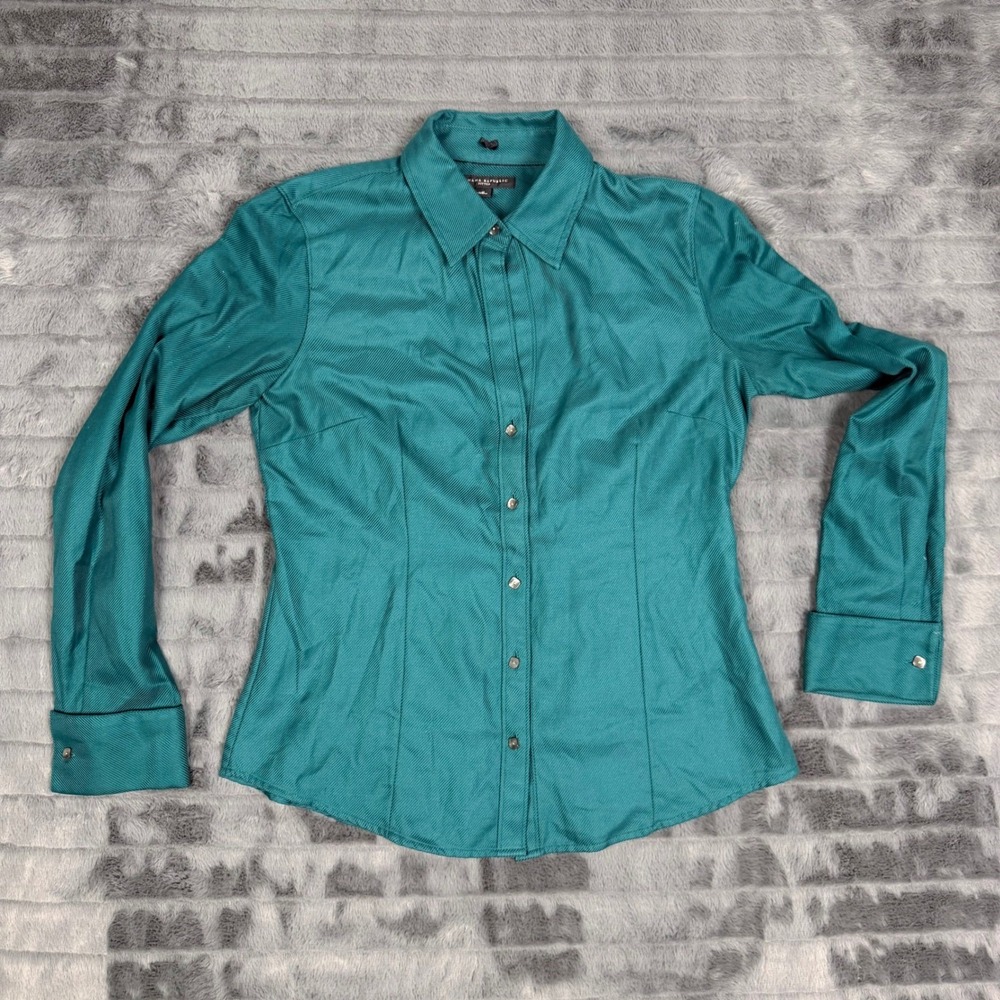 Banana Republic Womens Teal Green Ribbed Cotton Fitted Button Down Shirt Size M